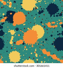 Vector seamless paint splatter pattern. Grunge spotted background with paint blobs. Backdrop with paint splashes. Colorful repetitive textile pattern. EPS10.