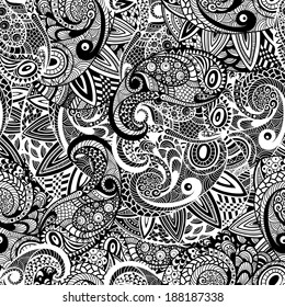 Vector Seamless Paisley Doodle Pattern, fully editable eps 10 file with clippung mask and seamless pattern in swatch menu