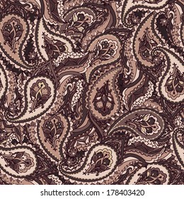 Vector seamless paisley Indian pattern. Beautiful background. 