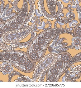 Patrón de Vector paisley sin costuras con detalles florales, perfecto para textiles y decoración.