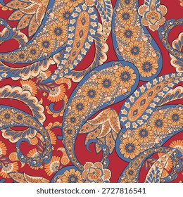 Patrón de Vector paisley sin costuras con detalles florales, perfecto para textiles y decoración.