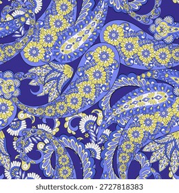 Patrón de Vector paisley sin costuras con detalles florales, perfecto para textiles y decoración.