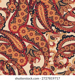 Patrón de Vector paisley sin costuras con detalles florales, perfecto para textiles y decoración.