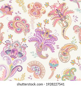 Vector seamless paisley pattern. Indian floral wallpaper. Good vibes colorful pattern. Decorative able pattern. Paisley design textile, print, fabric, decoupage, wrapping paper, invitation, web