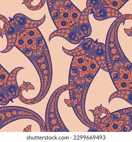 Patrón paisley sin fisuras del vector. Flores de época. Fondo decorativo de adorno para tela, textil, papel envolvente, tarjeta, invitación, papel pintado, diseño web