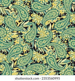 Vector seamless paisley pattern. Vintage flowers background. Decorative ornament backdrop for fabric, textile, wrapping paper, card, invitation, wallpaper, web design
