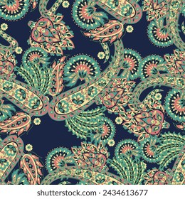 Vector seamless paisley pattern. Vintage flowers background. Decorative ornament backdrop for fabric, textile, wrapping paper, card, invitation, wallpaper, web design