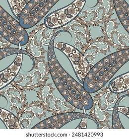 Patrón paisley sin costuras de Vector. Fondo de flores de Antiguas. Fondo decorativo del adorno para la tela, textil, papel de envoltura, tarjeta, invitación, Fondo de pantalla, Diseño web