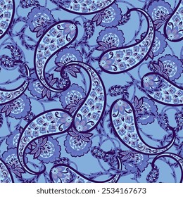 Vector seamless paisley pattern. Vintage flowers background. Decorative ornament backdrop for fabric, textile, wrapping paper, card, invitation, wallpaper, web design
