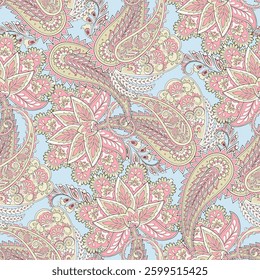 Vector seamless paisley pattern. Vintage flowers background. Decorative ornament backdrop for fabric, textile, wrapping paper, card, invitation, wallpaper, web design