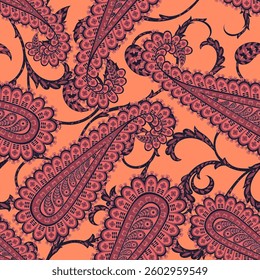 Vector seamless paisley pattern. Vintage flowers background. Decorative ornament backdrop for fabric, textile, wrapping paper, card, invitation, wallpaper, web design
