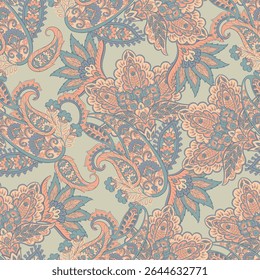 Image vectorielle motif cachemire harmonieux. arrière-plan fleurs Vintage. Arrière-plan décoratif pour tissu, textile, papier d'emballage, carte, invitation, fond d'écran, web design