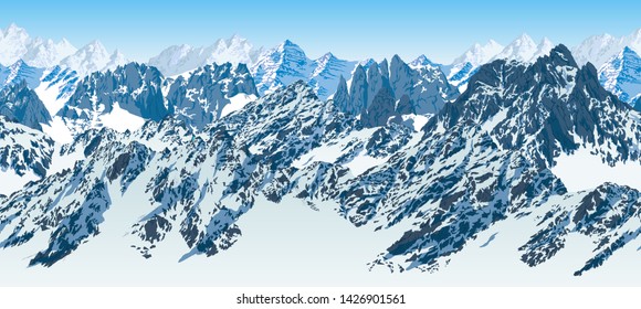 Vector Seamless Pakistan Mountains Karakoram Himalayan Panorama Background