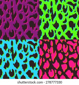 Vector seamless panther pattern set in neon vivid colors, wild big cat fur 
