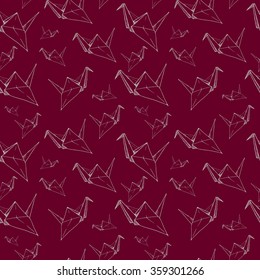 Vector seamless with  paper crane  hand drawn