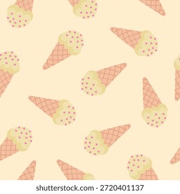 Padrão de sorvete pastel sem emenda do vetor em textura de fundo amarelo.icecream em um estilo plano