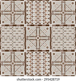 Vector seamless patchwork background from ornaments, geometric patterns. Moroccan texture.