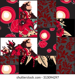 vector seamless patchwork pattern. oriental or russian design
