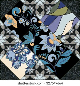vector seamless patchwork pattern. oriental or russian design