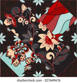 Vector Seamless Patchwork Pattern. Oriental Or Russian Design