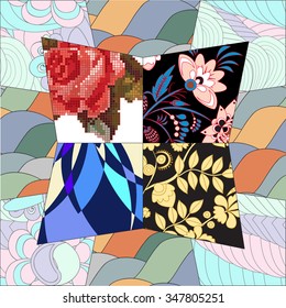 vector seamless patchwork pattern. oriental or russian design