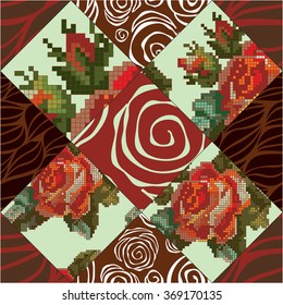 vector seamless patchwork pattern. oriental or russian design