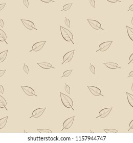 Vector seamless patern, brown leaves on a neutral beige background. Can be used for textiles, packaging, design, web sites
