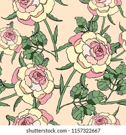 Vector seamless patern roses on a pink background.