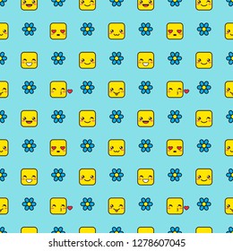 Vector seamless patetrn with cute yellow square kawaii emojis