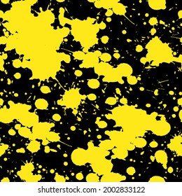 Vector seamless patten. Yellow. abstract splashes and drops on black. Creative art design for textile. wrapping paper, wallpaper.