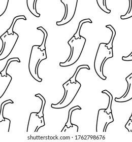 Patrona vectorial sin fisuras con papel picante al estilo de la línea de doodle. Tejidos de textura dibujados a mano con verduras picantes para envolver papel o tela. 