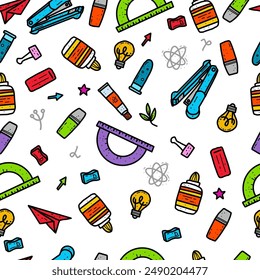 Vector seamless patter back to school. Hand drawn concept for banner background, textiles