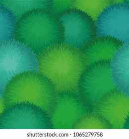 Vector seamless pattern of 10 cute green Birthday Party pom poms isolated on white