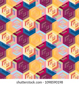 Vector seamless pattern with 3d cube polygons, colorful geometric modern backgound