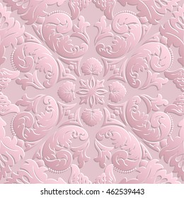 Vector seamless pattern. 3d luxury elegant texture in Baroque style. Pattern can be used as a background, wallpaper, wrapper, page fill, element of ornate decoration