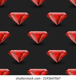 Patrón sin vectores con Gemstone realista 3d, cristal, Rhinestones en negro. Concepto jovial. Plantilla de diseño. Gemas, cristales, Rhinestones o piedras angulares, vista superior