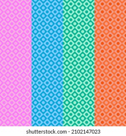 Vector Seamless Pattern : 4 column of different colors pattern with geometry shapes circle, rhombus, rectangle, square with curves