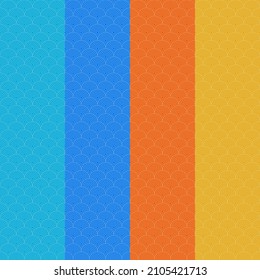 Vector Seamless Pattern : 4 columns of different colors pattern with japanese wave art , fish scales structured with object, oriental styles art, wallpaper, gift wrapper, background
