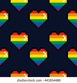 Vector sin problemas patrón 8 bits Orgullo lgbt color corazón San Valentín tarjeta retro