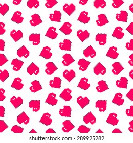 vector seamless pattern with 8-bit pixel hearts