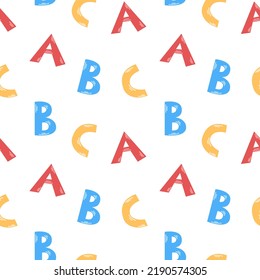 Vector Seamless Pattern With ABC Letters. Cute Colorful Letters. Alphabet. Back To School. School Background.