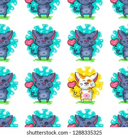 Vector seamless pattern about Cats in love for happy Valentine's Day
