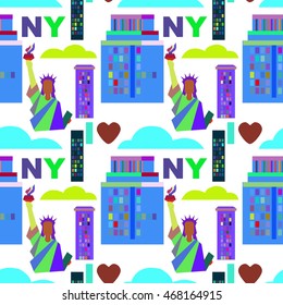 Vector seamless pattern about love, New York city, NY, Statue of Liberty