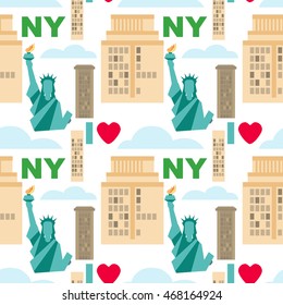 Vector seamless pattern about love, New York city, NY, Statue of Liberty