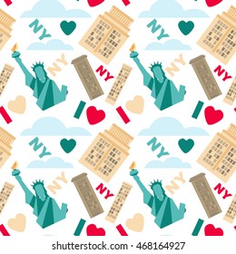 Vector seamless pattern about love, New York city, NY, Statue of Liberty