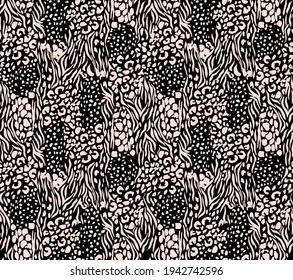 Vector seamless pattern, abstract animal print, zebra, leopard, tiger, mixed design