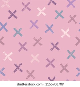 Vector seamless pattern. Abstract background with brush strokes. Color hand drawn print. Hipster texture with crosses or pluses. Trendy graphic design