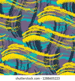 Vector seamless pattern. Abstract background with wavy brush strokes. Colorful hand drawn texture