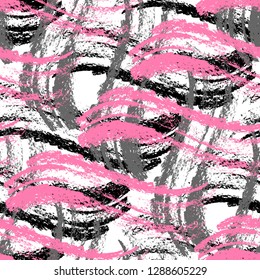 Vector seamless pattern. Abstract background with wavy brush strokes. Colorful hand drawn texture