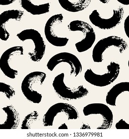 Vector seamless pattern. Abstract background with round brush strokes. Monochrome hand drawn texture